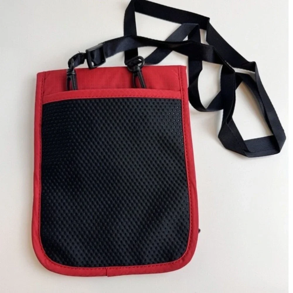 OMYSTYLE RFID Blocking Travel Passport Wallet Neck Pouch Red Nylon Crossbody J-0